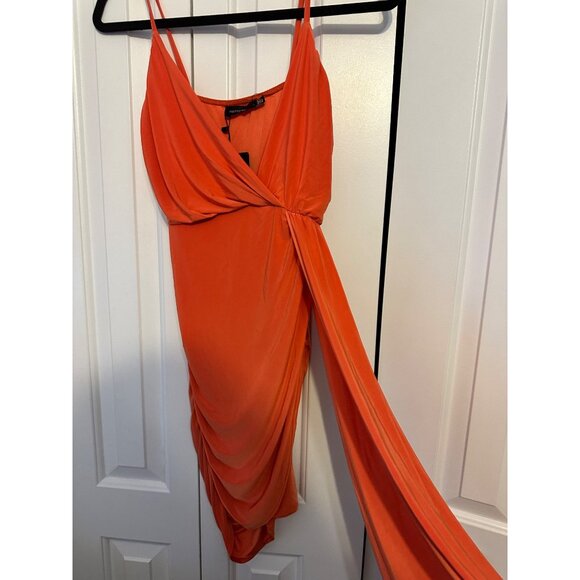 Pretty Little Thing orange slinky drape detail strappy bodycon dress NEW US 2/ U - Picture 4 of 8